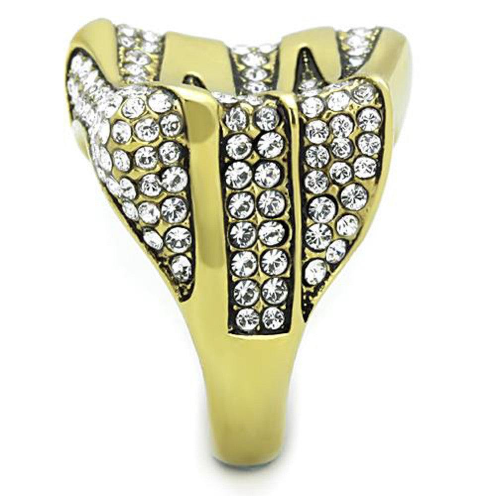 ARTK1709 Stainless Steel 1.5 Ct Top Grade Crystal 14k Gold Plated Cocktail Ring Sz 5-10